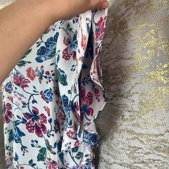 Laundry By Shelli Segal Floral Ruffle SideTie Short Sleeve Top Size L - Picture 6 of 15
